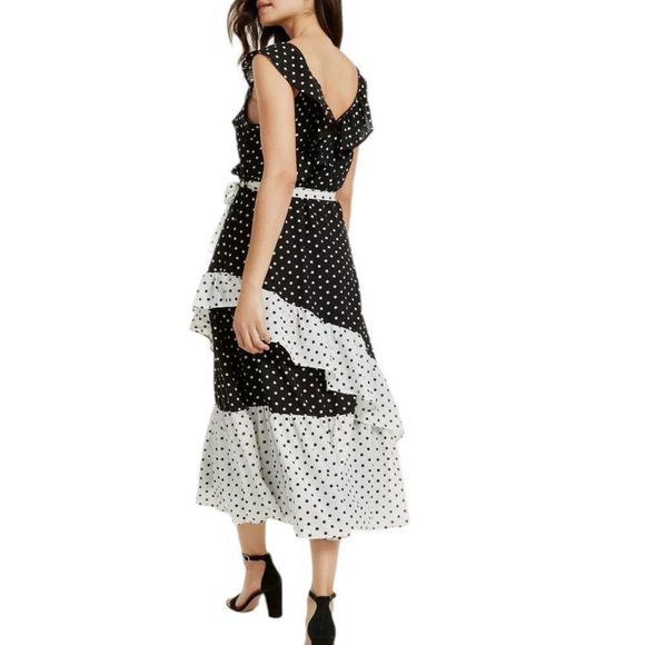 Q&A Polka Dot Midi Black White Tiered Dress XL NEW - Picture 7 of 8